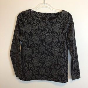 Talbots,Sz MP, Black & Grey floral,bateau neckline